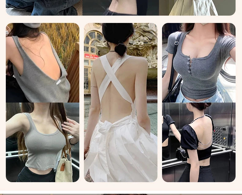 MOYISU Low Back Bra Small Chest -Thickened Pads Convertible Straps Seamless Enhancer for Dresses Elegant Exposed Shoulder Design