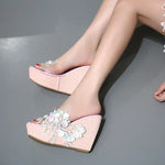 New Summer Flower Decoration Platform Wedges Sandals Women Fashion Silver High Heels Female Summer Gold Shoes Size 34-40