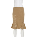 Trendix Women's Vintage Midi Skirt 2026 Summer High Waist Slim Ruffle Fishtail Skirts Party Side Slit Elegant Embroidery Skirt