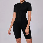 Summer Zipper Short Sleeve Yoga Jumpsuit Women Outerwear Sports Fitness Hip-lifting Backless One-piece Workout Gym Tracksutis