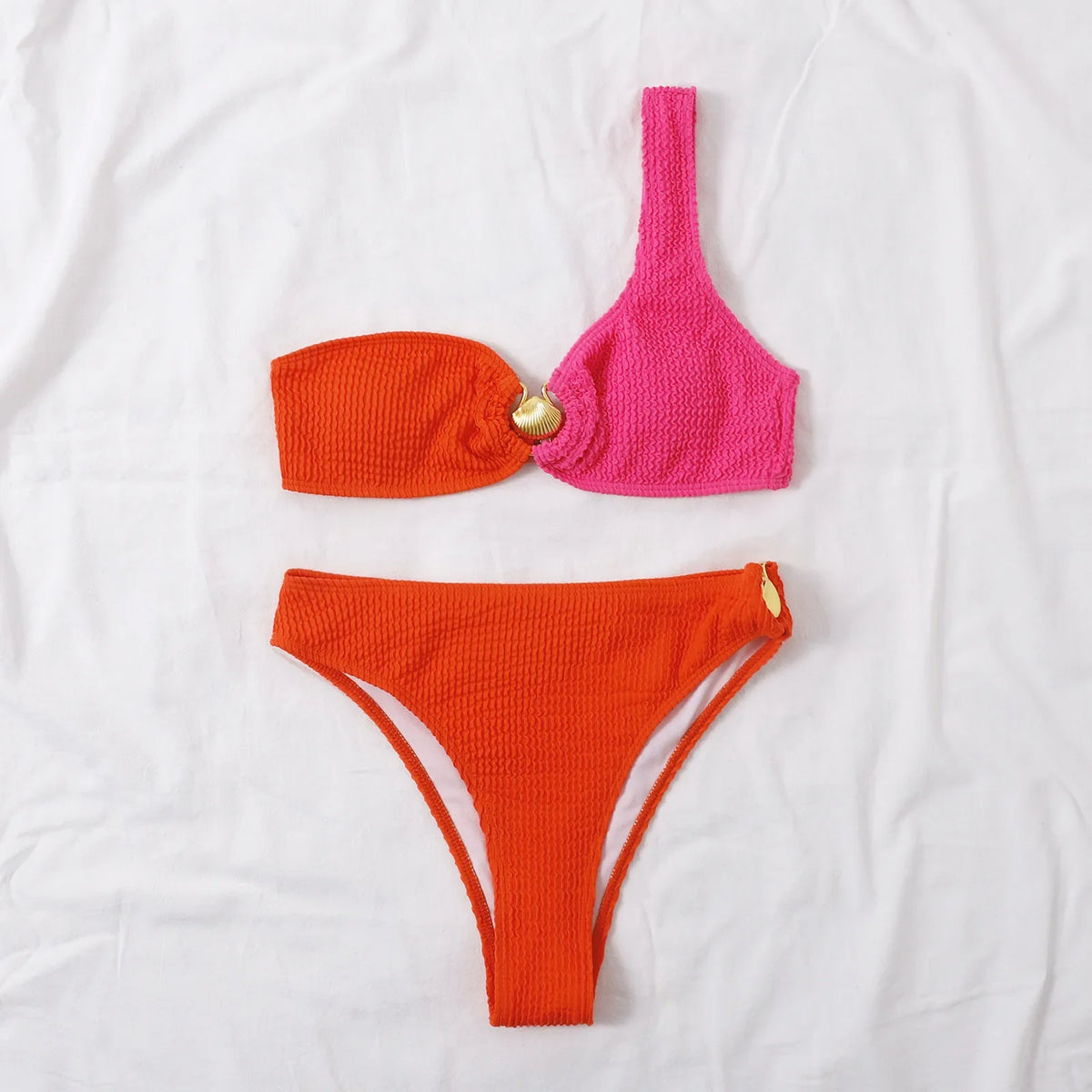 Sexy Seashell High Waisted Bikini 2026 Women Swimsuit Two Pieces Swimwear Female Bikinis Set Neon Green Bathing Suits Biquini