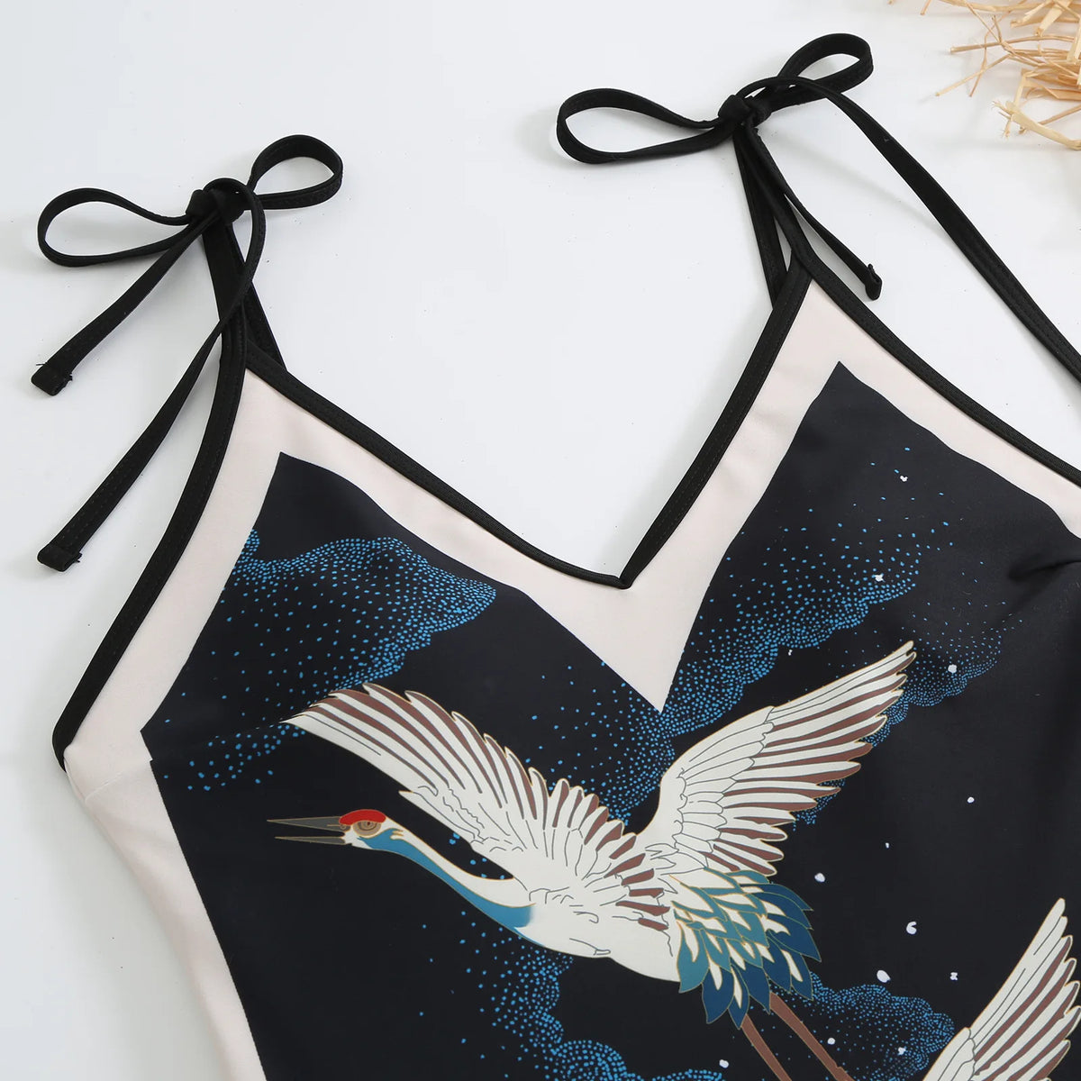 Sexy One-piece Swimsuit with Skirt Swimwear Women Flower Bird Print Body Bathing Suit Beach Swim Pool 2024 Female Swimming Suit