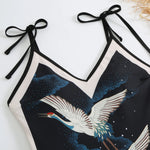 Sexy One-piece Swimsuit with Skirt Swimwear Women Flower Bird Print Body Bathing Suit Beach Swim Pool 2024 Female Swimming Suit
