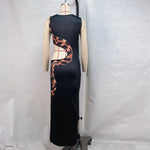 Snake Print Cut Out Slim Long Dress Women Fashion Sexy Package Hip Bodycon Slit Sleeveless Dresses Club Party Vestidos 2025 New