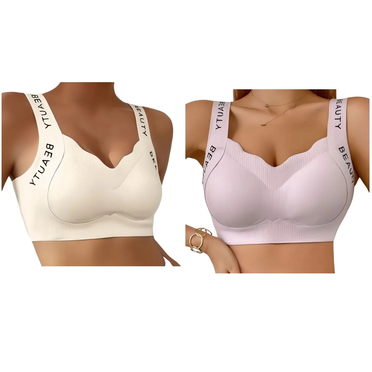 2Pcs/Set Bras Non-wire Push Up V-neck Bra Women Seamless Underwear Padded No Rims Support Brasiere Sexy Lingerie M-3XL