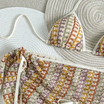 Sexy Colorful Striped Bikini Set Women Push Up Bra Thong Swimsuit 2026 Summer Bathing Suit Beach Mesh Cover Up 3 Piece Swimwear