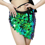 Womens Iridescent Sequin Mini Skirt Tie Waist Asymmetrical Hem Bodycon Skirt Shiny Sparkle Bottoms For Beach Cover Up Party Rave
