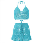 Bikinis Sets for Women Swimwear Crocheted Hollow Out Halter Crop Top Skirt 2 Piece Summer Bikini Beach Wear Swimsuit купальник