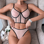 Sexy See-through Mesh Gathered Comfortable Shapewear Set for Women with Nipple Cover Full Body Binding Underwear