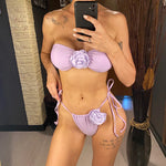 14 Colors 3D Flowers Bandeau High Cut Bikini Female Swimsuit Women Swimwear Two-Pieces Bikini Set Bather Bathing Suit Swim V5265