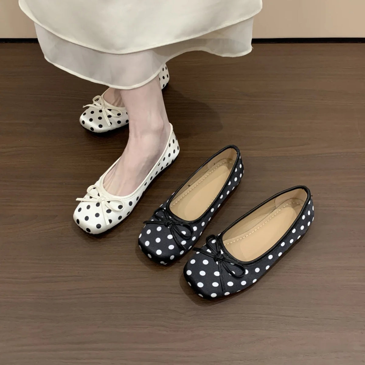 2026 New Polka Dot Women Ballet Flats Comfort Round Toe Shoes Street Style Soft Sole Ladies Eelgant Dress Slip on Loafers Shoes