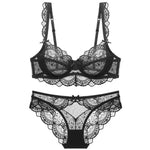 MOYISU Pure Desire Lace Bra Set Women Sexy Anti-Sag Push Up Bralette Sheer Underwear for Big/Small Chest Comfort Support
