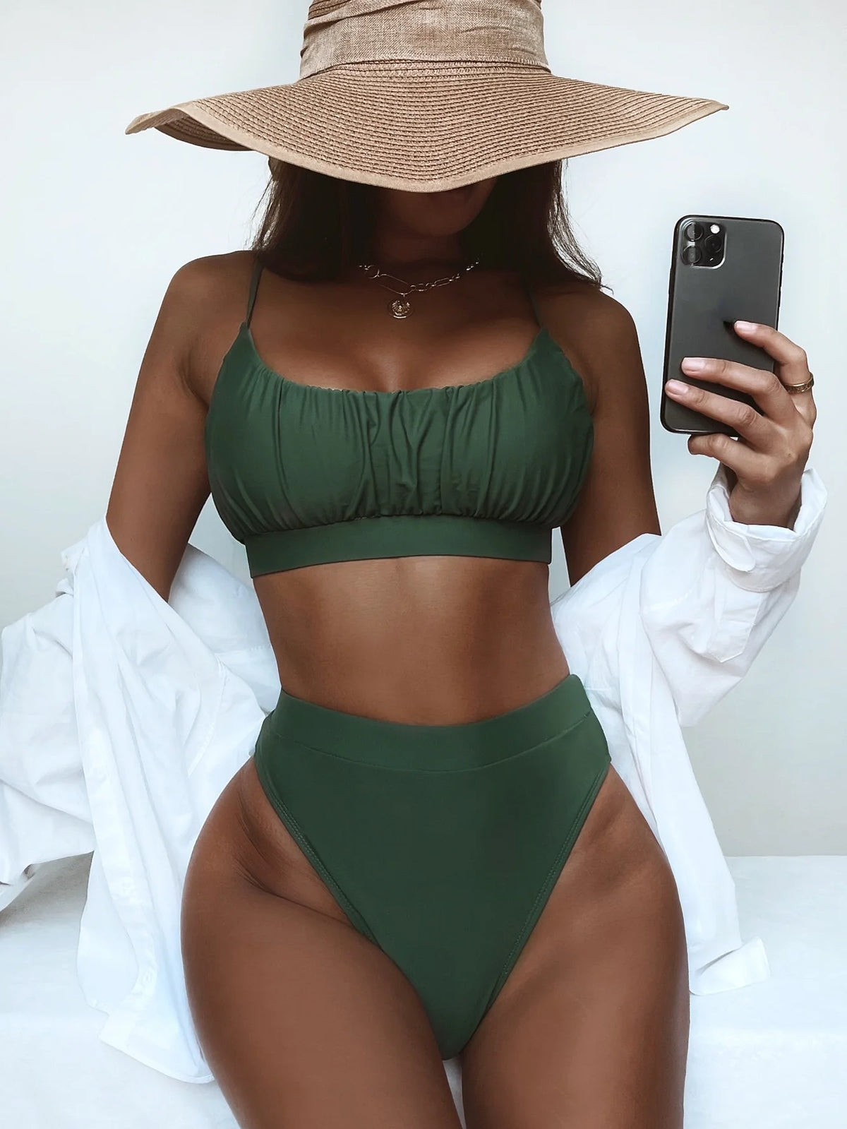 Bikini 2026 Sexy Solid High Waist Pleated Swimwear Swimsuit Women Bikinis Set Bathing Suit Beach Bikini Female Push Up Banadores