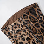 Sexy Chic Leopard Printed Corset Tops Women's Fashion Skinny Zip-up Sequins Crop Tops Strapless Night Club Outfit Streetwear