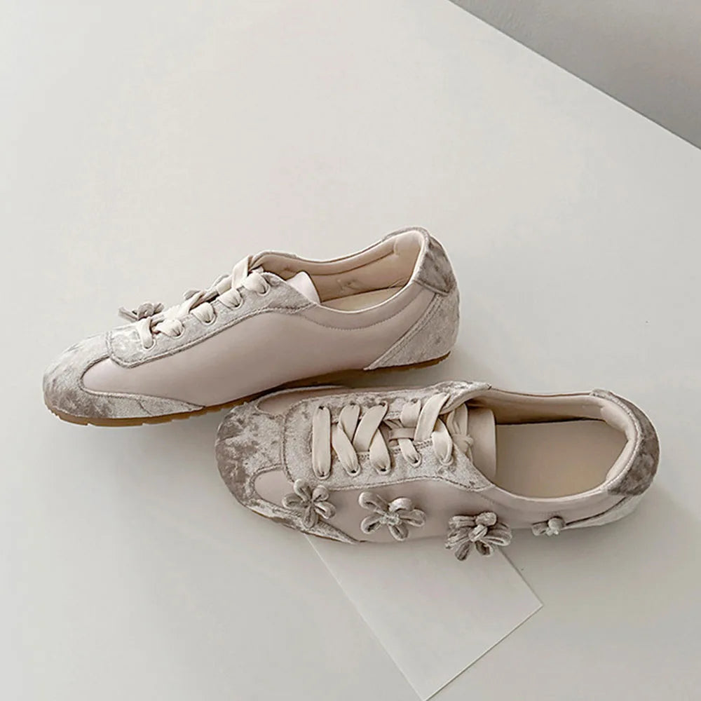 2026 Summer Gary Cute Flowers Ballet Flats Shoes Women Black Sweet Casual Sneakers Shoes Trainers Comfy Walk Daily Footwear