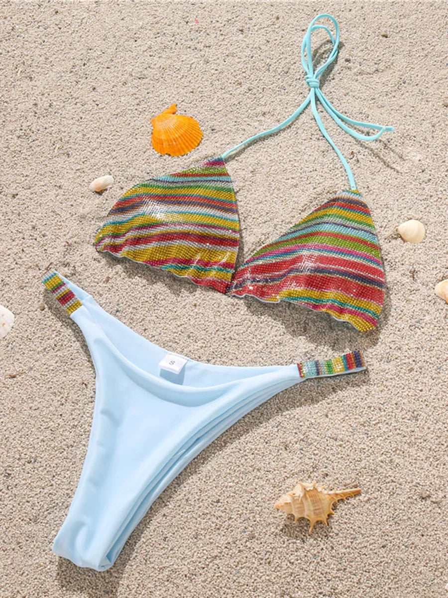 Shiny Jewelled Sequins Diamond Bikini Women Swimsuit Female Swimwear Two Pieces Bikini Set Mini Micro Bathing Suit Swim Lady