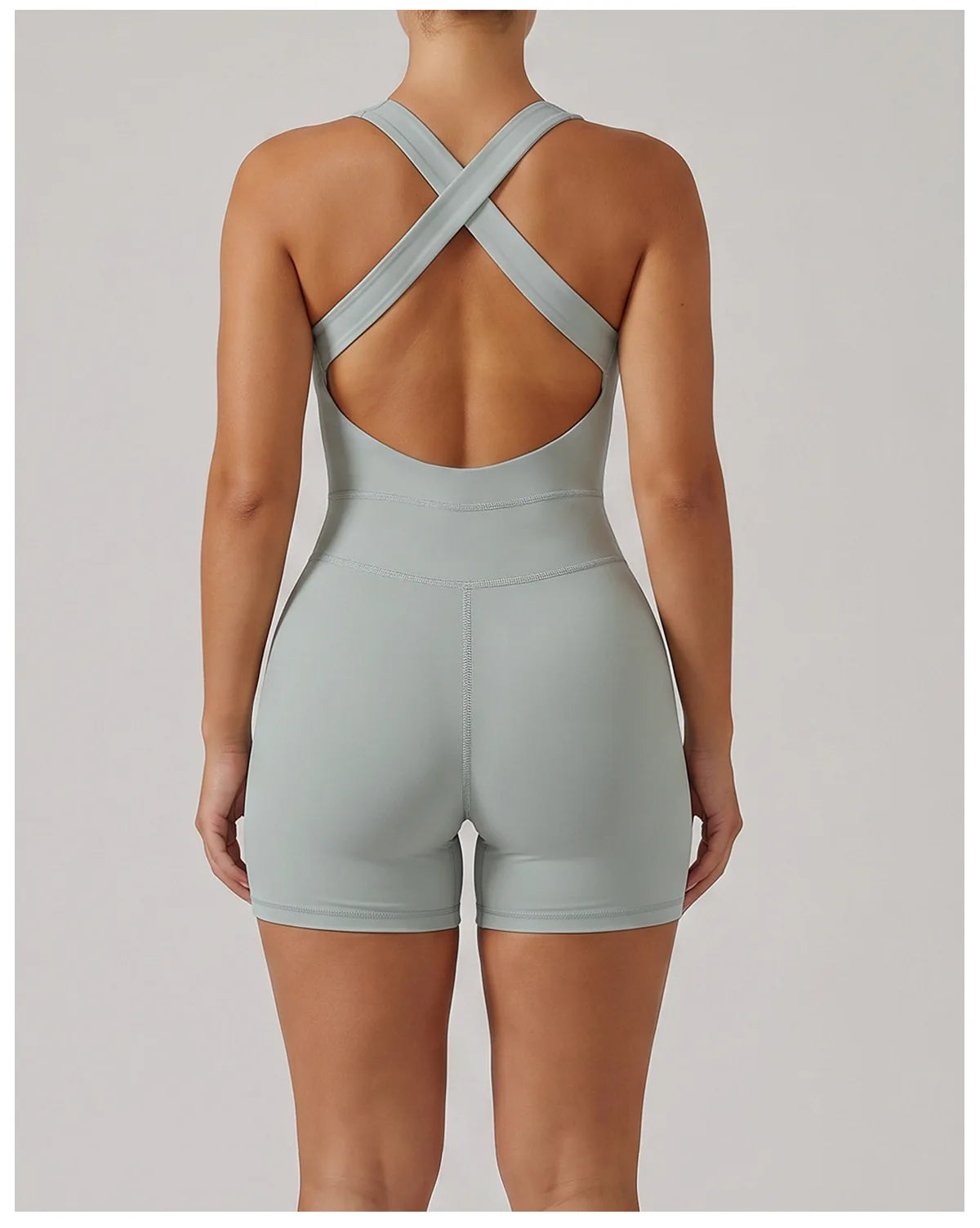 Cross Exposed Back Shaping Nude Yoga Jumpsuit Women Summer Sleeveless Pleate Slim Hip Lifting Short Sport Fitness One Piece Suit