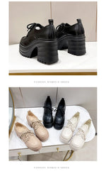 Spring Women Pumps Black Loafers Chunky 10CM High Heels High Platform British Autumn Ladies Thick Bottoms Shoes 2026 New