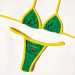 Solid color sexy embroidered Brazilian flag bikini set, women's swimsuit 2-piece set, summer beach bikini