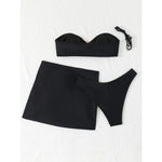 New White 3 Pieces Starfish Bandeau Bikini Set Swimsuit Women Swimwear with Sarong Skirts Dress Beach Wear Cut Out Bathing Suit
