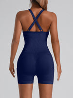 Adjustable Crisscross Back Fitness One Piece Jumpsuit Side Phone Pocket Tummy Control Athletic Yoga Bodysuit