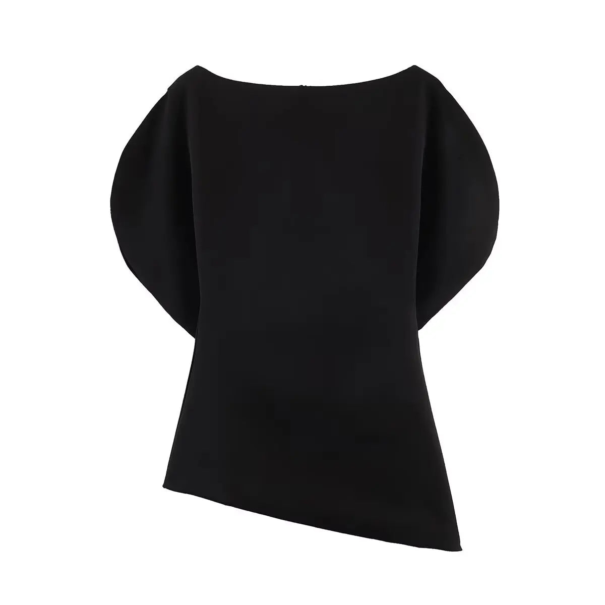 Women's Fashionable Elegant Versatile Puff Sleeve Top Women Boat Neck Puff Sleeve Hem Blouse Solid Color Slim Fit Top ASH4