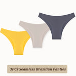 3PCS Seamless Panties Ultra-thin Brazilian Maillard panties Women Ice Silk Underwear Sexy Panty Low Waist G-string Female Solid