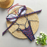 Blue Vintage Print String Thong Micro Bikini Push Up 2026 Sexy Swimsuit Women Back Knotted Swimwear Bathing Suit Bikinis Sets