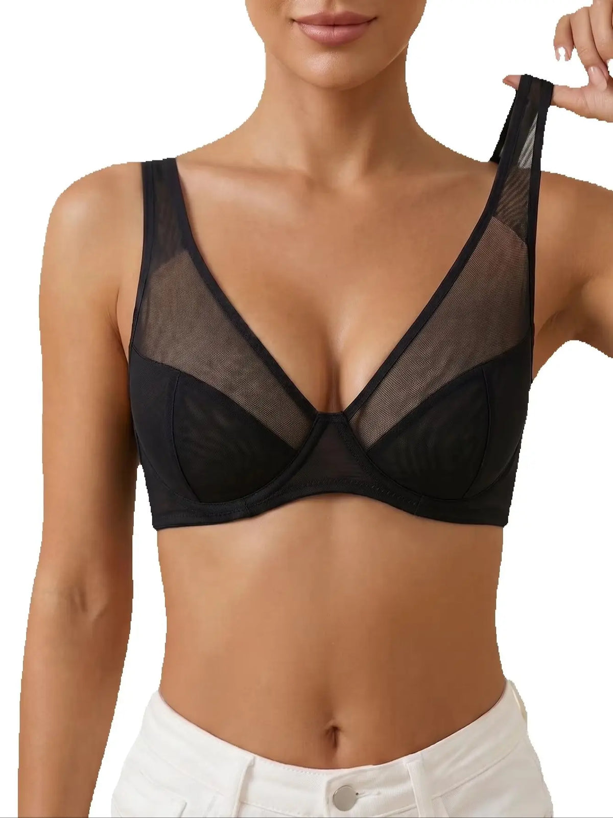 Thin Mesh Women Bra Solid Underwire Push up Bra Breathable Adjustable Straps Daily Lingerie