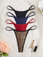 4 Piece Women Panties Sexy Low Rise G‑String Double Waistband Thong Fashion Female Sexy Underwear
