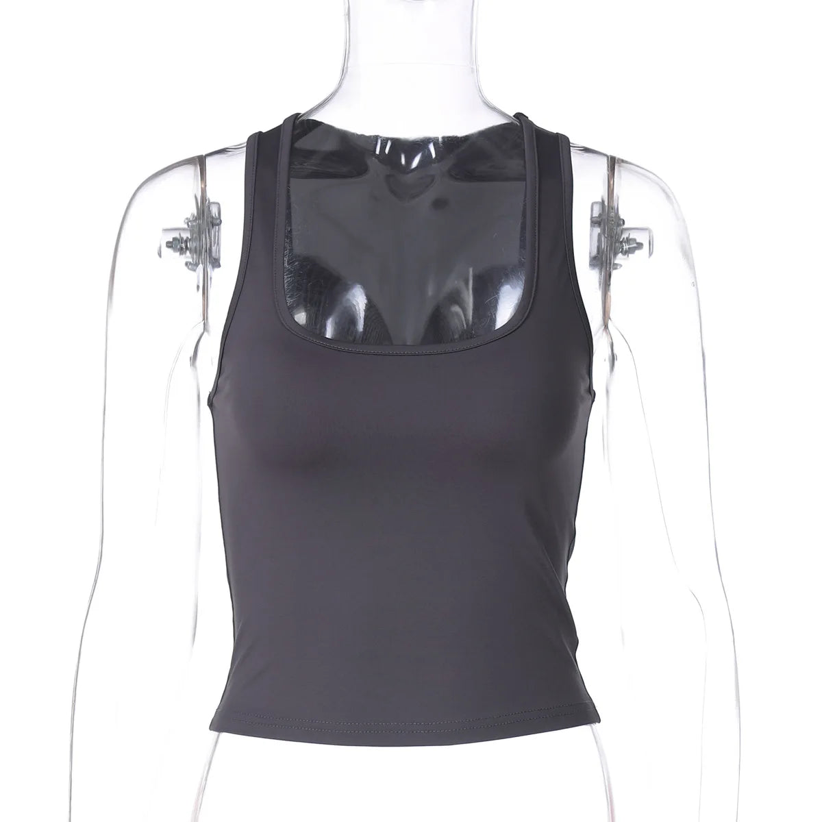 Women's Fashion Solid Tank Tops 2026 Streetwear Sleeveless T-shirt Female Square Collar Skinny Corset Y2K Girls Gray Crop Top