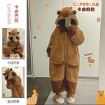 Adult Capybara Robes Onesies Pajamas Cartoon Pyjama Animal Kigurumi Slipper Halloween Cosplay Costumes Warm Sleepwear Jumpsuit