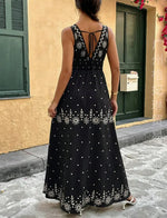 Bohemian Style Print Sleeveless Long Dresses Women Summer V-neck Backless Leace-up Slit Dress Casual Lady Vacation Vestidos