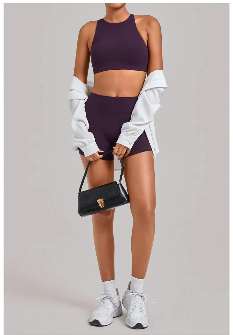 Women's Nude Yoga Sets Sports Cross Beauty Back Bra Hip-lifting Slim Fit Shorts Suits Running Fitness Workout Gym Sets