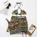 3 Pieces Bikini Set With SkirtTie Dye String Thong Bathing Suit Women Swimsuit FemaleSwimwear Beach Wear Swim Lady Summer