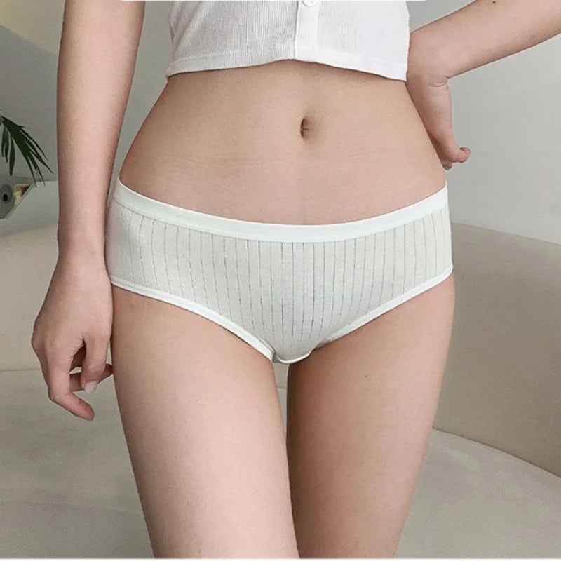 5Pcs/Set Women Cotton Briefs Ribbed Panties Low Rise Underwear Female Underpants Solid Color Sexy Lingerie Soft Intimates M-XL