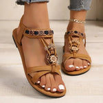Flower Beaded Bohemian Sandals for Women Summer Roman Style Comfortable Flat Sandals Woman Lightweight Non Slip Beach Shoes