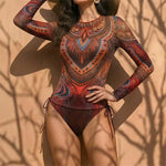S - XXL Two-pieces Bikini set Bather Bathing Suit Swim Long Sleeve Flower Printed Bikini Female Swimsuit Women Swimwear K8062
