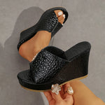 Fashion Wedge Heeled Gold Sandals Women 2026 Summer Peep Toe Chunky Platform Slippers Woman Plus Size 43 High Heel Party Sandles