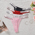 5Pcs Women’s Sexy Lace Thong Panties Low Rise Rhinestone Belt See-Through Floral G-String Shiny Comfortable Intimates Underwear