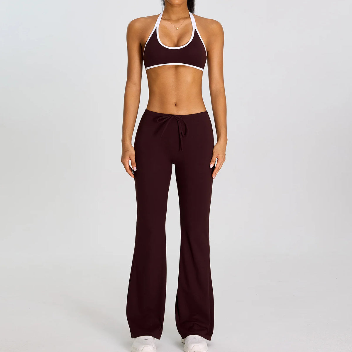Breathable Yoga Suit for Women Color Contrast Shockproof Sports Bra Drawstring High Waist Pants Gym Running Fitness Suits