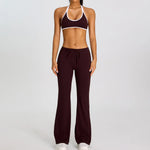 Breathable Yoga Suit for Women Color Contrast Shockproof Sports Bra Drawstring High Waist Pants Gym Running Fitness Suits