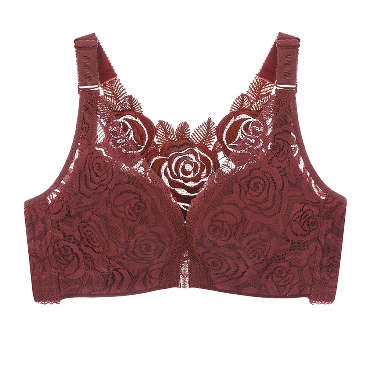 Women's Rose Floral Lace Bra Wireless Bralettes No Underwire Comfort Push Up Lingerie Sexy Ladies Underwear Plus Size 44e