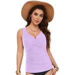 Women Bikini Tankini Top Front Knot Ruched Swimsuit V Neck Bathing Suit Swim Top Cross Back Swimwear Tops Summer Beach Wear