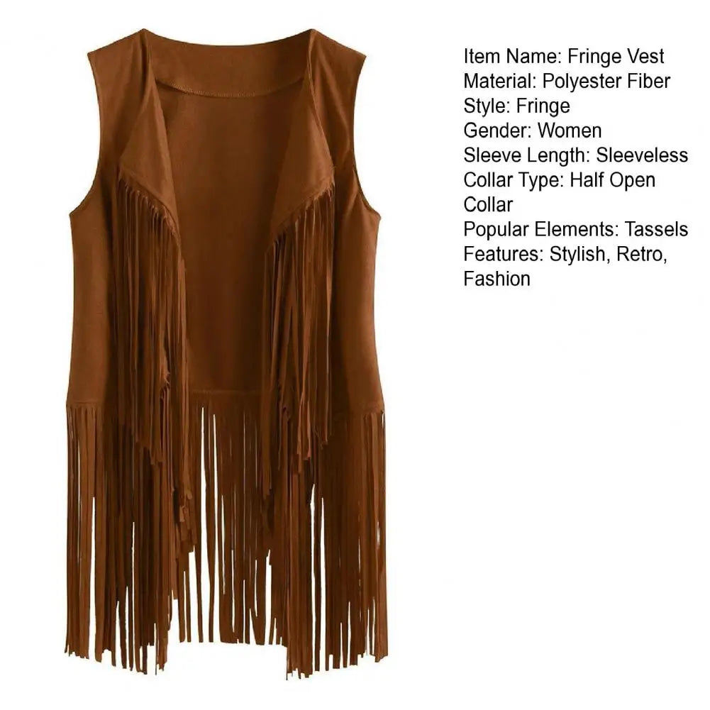 Open Front Tassel Cardigan Women's Fringe Vest Retro Sleeveless Jacket Cowgirl Western Outfits Outerwear