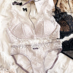 French Lace Embroidery Women Lingerie Set Sexy Thin Cup Halter Bikini Bra Deep V Push Up Bralette Fashion Backless Underwear Set