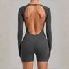 Women's Yoga Jumpsuits Sports Fitness Hip-lifting Long-sleeved Backless Running Training Workout Gym Shorts One-piece Bodysuits