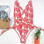 Long Strap Wrap Around Swim Suit For Women Swimwear One Piece Swimsuit Female Bather Snake Print Bathing Suit Beach V852