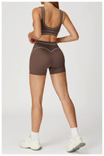 Quick Dry High Waist Yoga Shorts Contrast Color Blocking Splicing Training Sports Pants Push Up Hip Lifting Fitness Yoga Shorts