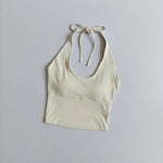 Women's Halter Neck Sports Bra Vest Slimming Tube Top for Yoga Gym Running Beautiful Back Sling Design One Cup Gathered Summer F